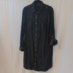 INC International Concepts Blue and Gold Long Sleeve Shirt Dress